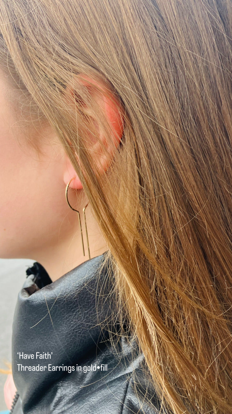 ‘Have Faith’ Silver Threader Earrings